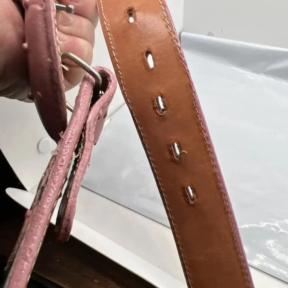 Aguila Real Leather Pink Caiman‎ Tail Embroidered Flowers Belt Rare Size 32